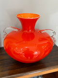 Mid-Century Italian Opaline Glass Vase with Clear Applied Handles