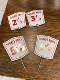 Set of four vintage butcher’s shop price labels