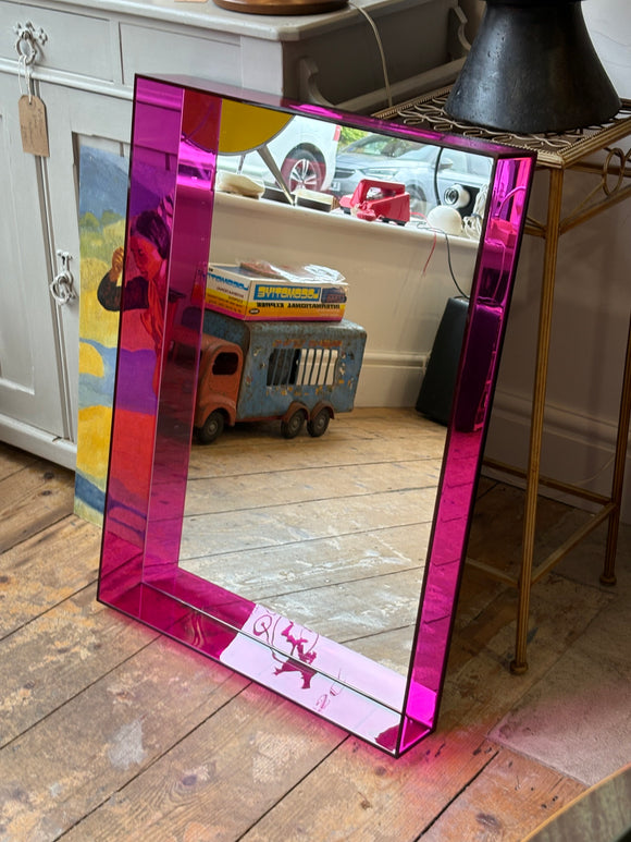 Fuchsia Kartell 'Only Me' mirror by Philippe Starck, Italian designer piece, 70 x 50cm
