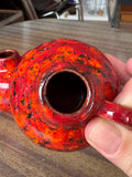 Pair of Small West German Pottery Vases – Mid-Century Red, Orange & Black Glaze (7.5cm)