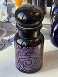 1960s Belgian Black Glass Apothecary Jar with Psychedelic Purple Design