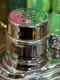 Vintage Chrome “Falmouth” Ship Cruet Set with Blue Glass Liners, 1930s–40s