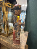 Side profile of antique Chinese carved wood seated official ancestor figure