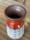 1970s Jasba Keramik West German Vase – Orange & White Textured Glaze – 14.5cm