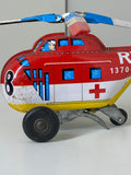 Vintage 1970s Japanese Tin Wind-Up Helicopter – MYK Japan H-19 Swiss Rescue