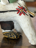 Vintage Russian Kargopol Clay Toy Figurine – Hand-Painted Folk Art Man with Horse