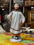 Lomonosov Northen Girl with Flower porcelain figurine front view