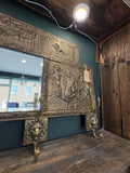 1920s Brass Repoussé Coat and Hat Rack with Bevelled Mirror