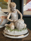 Mid-Century Russian Porcelain Figurine – Boy with Football – Chudovo Factory – 14cm High