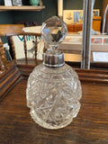 Vintage Cut Glass Scent Bottle with Birmingham Sterling Silver Collar, 1929