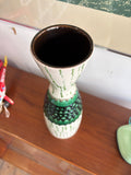 1970s Austrian Lava Glaze Ceramic Vase – Green and White Textured Mid-Century Modern – 30cm