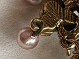 Florenza Signed Vintage Necklace, 1950s Gold Tone, Peridot Green Rhinestones & Faux Seed Pearls — As Found