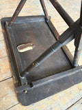 Antique Folding Table, Late Victorian / Edwardian, Turned Notched Legs, X-Frame, Original Wooden Catch