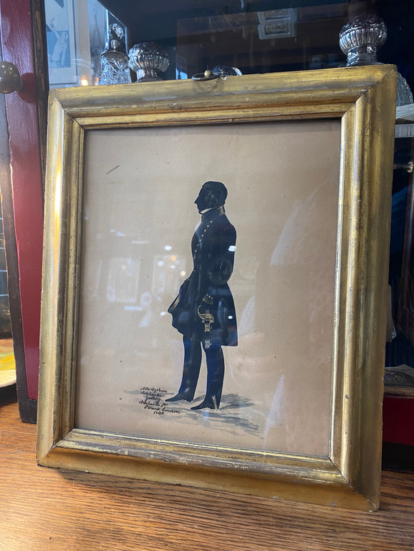 Antique 1840 Silhouette Watercolour by A. Derbyshire – Gilded Frame, Adelaide Gallery, London