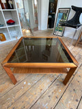 Mid-Century Teak & Smoked Glass Coffee Table – Stylish Retro Design