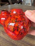 Pair of Small West German Pottery Vases – Mid-Century Red, Orange & Black Glaze (7.5cm)