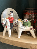 Vintage Russian Kargopol Folk Art Clay Toy Figurine – Red Jacket Horseman, Hand Painted