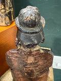 Rear view of headdress and carved back on antique Chinese Guanyin figure