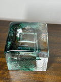 Kosta Boda Heavy Glass Brick Candle Holder – Marine Green & Clear Swirl Design