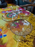 Overhead view of 1950s gold-banded aperitif glasses set of four