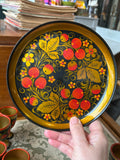 Vintage Russian Khokhloma Egg Cups & Tray Set – Hand Painted Folk Art (6 Pieces)