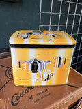Vintage Twinings Tea Tin – 1950s/60s Yellow Storage Tin with Chrome Tea Set Graphics