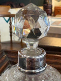 Vintage Cut Glass Scent Bottle with Birmingham Sterling Silver Collar, 1929
