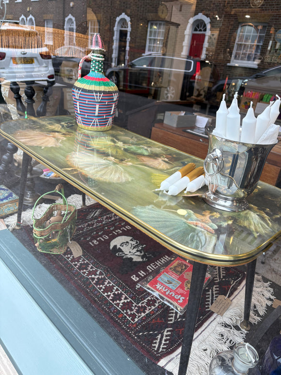 Mid-century coffee table in shop window display