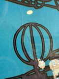 Close-up of upper middle section of Soviet Navy poster showing minor crease in the blue sky background area near warship radar globe, noted as condition detail