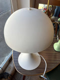 White Panthella style table lamp with domed shade, top view