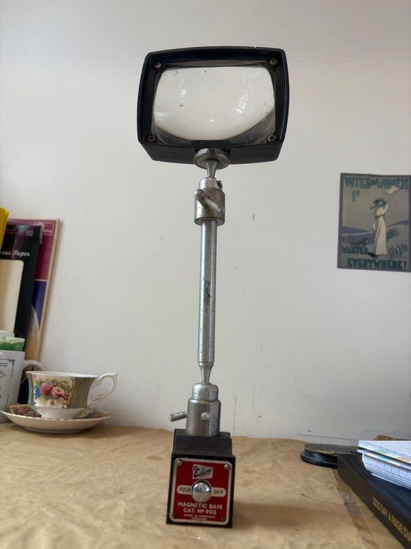 1960s Vintage Combined Optical Industries Magnifying Lens mounted on Eclipse Cat. No. 903 Magnetic Base