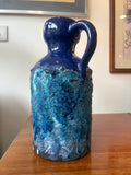 Side view of large Marei Keramik fat lava jug vase, cobalt glaze