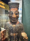 Smiling face and black robe of antique Chinese carved wood ancestor figure