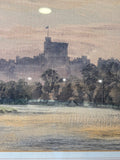 Close-up of castle silhouette and sun in Dawn at Windsor watercolour