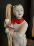 1950s Lomonosov Porcelain Figurine – Girl Skier by Elizabeth N. Lupanova – 21cm High