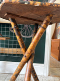 Antique Bamboo Occasional Table | Scorched Tortoiseshell Finish, Woven Rattan Top, Victorian/Edwardian