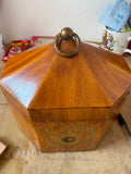 Octagonal Hand-Painted Toleware Tea Caddy with Floral Design