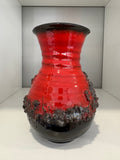 Vintage West German Fat Lava Vase | Red & Black Volcanic Glaze Pottery | 1960s 70s Mid Century Ceramic | 16.5cm | WGP Scheurich Style