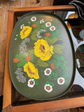 Vintage 1970s St Michael Melamine Tray – Olive Green with Mustard Yellow Floral Poppy Design