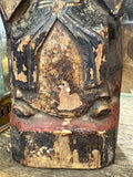 Gilt lap panel, feet and red cushion on antique Chinese carved wood figure