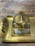 Art Nouveau brass and glass double inkwell