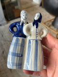 Vintage 1970s Russian Gzhel porcelain figurine – hand painted peasant women