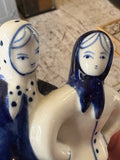 Vintage 1970s Russian Gzhel porcelain figurine – hand painted peasant women