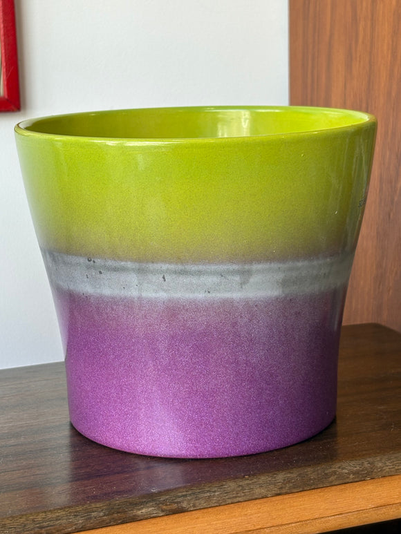 Scheurich retro West German planter with green, grey and purple glaze. 