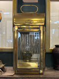 Front view of brass ship's cabin lantern by Davey & Co with bevelled glass door, oil burner and glass chimney