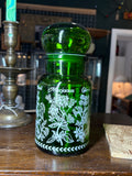 Vintage Belgian Green Glass Apothecary Jar with Herb Design, 1960s–70s