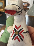 Vintage Russian Kargopol Clay Toy Figurine – Hand-Painted Folk Art Man with Horse