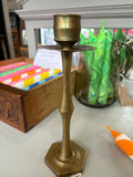 Vintage Brass Candlestick – Hexagonal Base & Round Bobeche – 21cm High