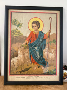 Antique 19th Century Russian Religious Lithograph – The Good Shepherd – Framed (36.5cm x 48.75cm)