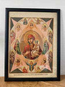 Antique lithograph of the Image of the Unburnt Thornbush icon of Mary